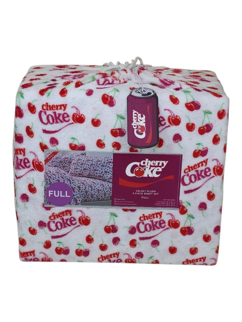 Cherry Coke Velvet Plush 4-Piece Sheet Set Full Double Super Soft Fit To 17